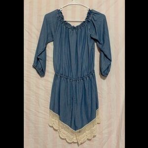 off the shoulder denim romper